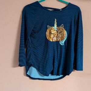 Poof! Navy Unicorn Sequin Long Sleeve Tee